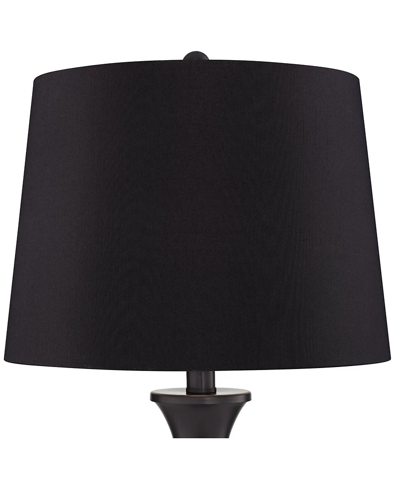 Regency Hill Traditional Table Lamps 25" High Set of 2 with Usb Port Bronze Metal Led Touch On Faux Silk Drum Shade for Bedroom Living Room