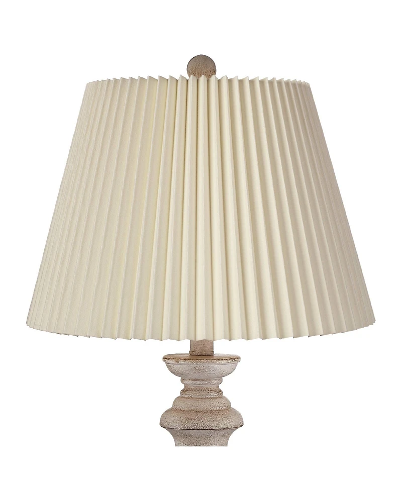 Regency Hill Rustic Farmhouse Table Lamps High Set of 2 -Washed Faux Wood Linen Pleat Shade for Bedroom Living Room