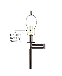 Regency Hill Gabrielle Modern Tall Standing Floor Lamp Skinny Adjustable Swing Arm Metal Bronze Finish Pleated White Silk Shade