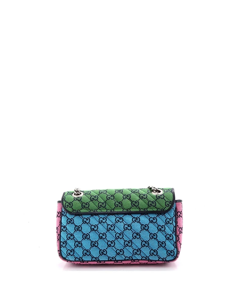 Pre-Owned Gucci Small Gg Marmont Flap Bag Diagonal Quilted Gg Canvas with Leather