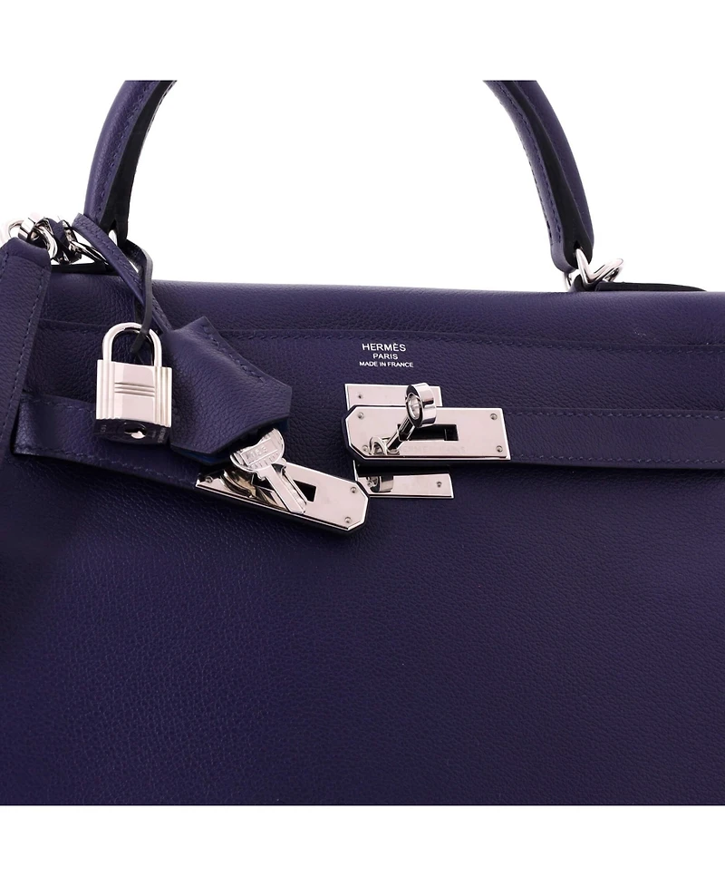 Pre-Owned HERMES Kelly 28 Handbag Verso Evercolor with Palladium Hardware