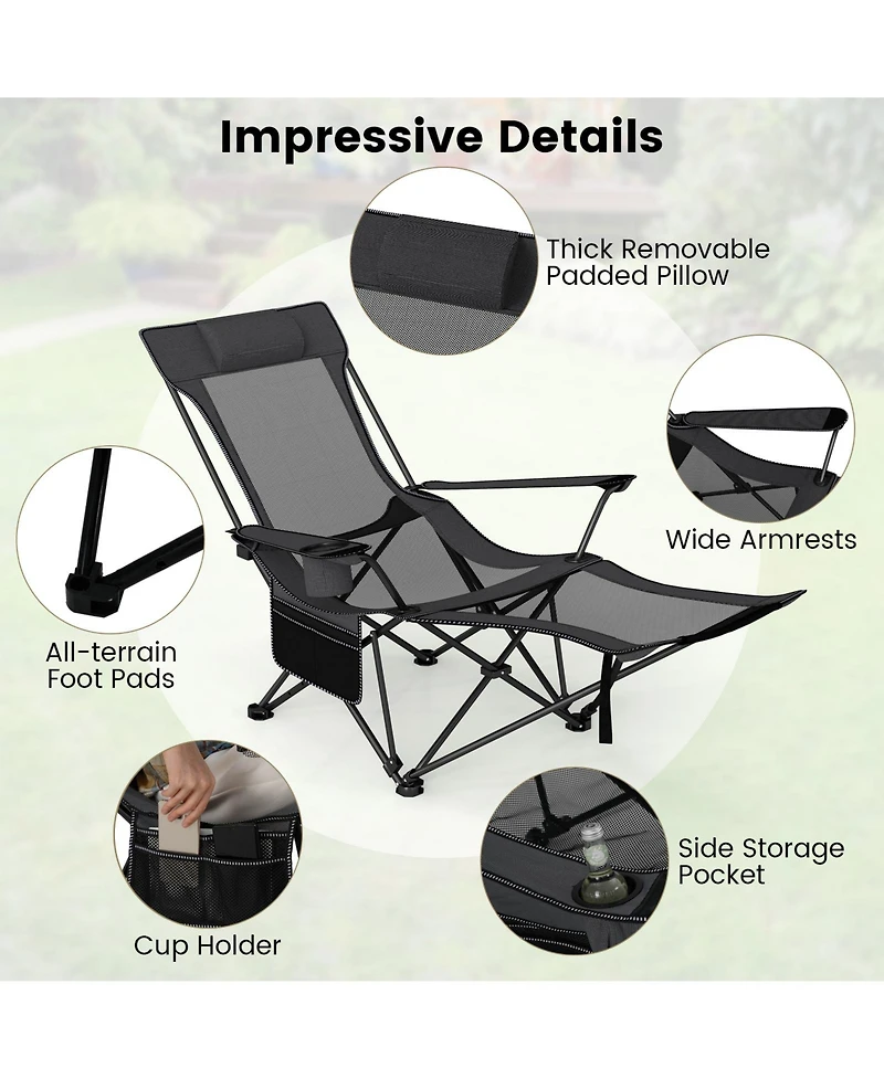 Gymax Camping Lounge Chair w/Detachable Footrest 4-position Backrest Carrying Bag