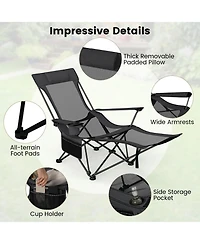 Gymax Camping Lounge Chair w/Detachable Footrest 4-position Backrest Carrying Bag
