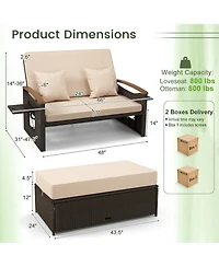 Gymax Patio Rattan Daybed Set w/ Cushioned Loveseat and Storage Ottoman