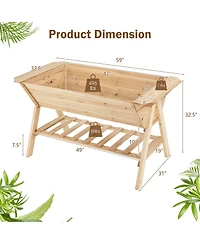 Gymax 59'' x 31'' x 32.5'' Raised Garden Bed w/ Shelf Wood Elevated Planter Box w/ Liner