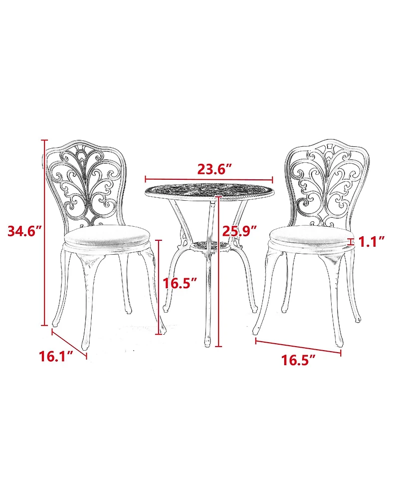 Clihome Patio Bistro Sets 3 Piece Outdoor Cast Aluminum Patio Bistro Set
