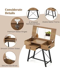 Gouun Flip Top Mirror Vanity Desk with Power Outlets and Storage Compartments