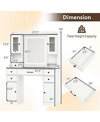 Gouun 41.5 in Makeup Dressing Table with Power Outlets and Led Lighted Mirror