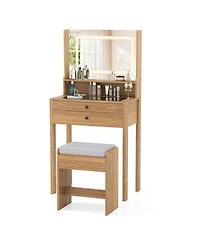 Gouun Small Vanity Desk with Led Mirror and Cushioned Stool for Small Spaces