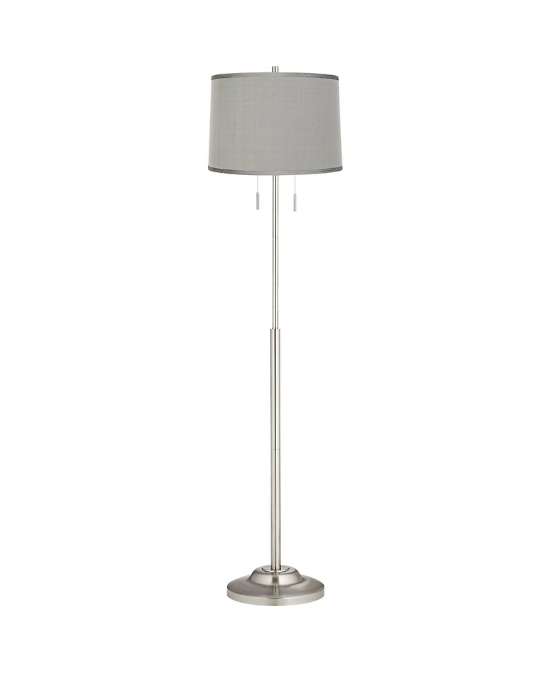 360 Lighting Abba Modern Floor Lamp 66" Tall Brushed Nickel Platinum Dupioni Silk Drum Shade for Living Family Room Bedroom Office House Home