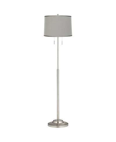 360 Lighting Abba Modern Floor Lamp 66" Tall Brushed Nickel Platinum Dupioni Silk Drum Shade for Living Family Room Bedroom Office House Home