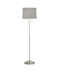 360 Lighting Abba Modern Floor Lamp 66" Tall Brushed Nickel Platinum Dupioni Silk Drum Shade for Living Family Room Bedroom Office House Home