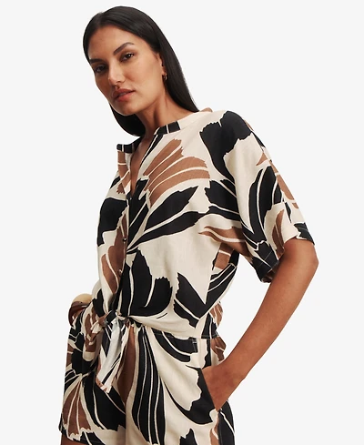 Sanctuary Women's Tie-Front Cap-Sleeve Collared Blouse