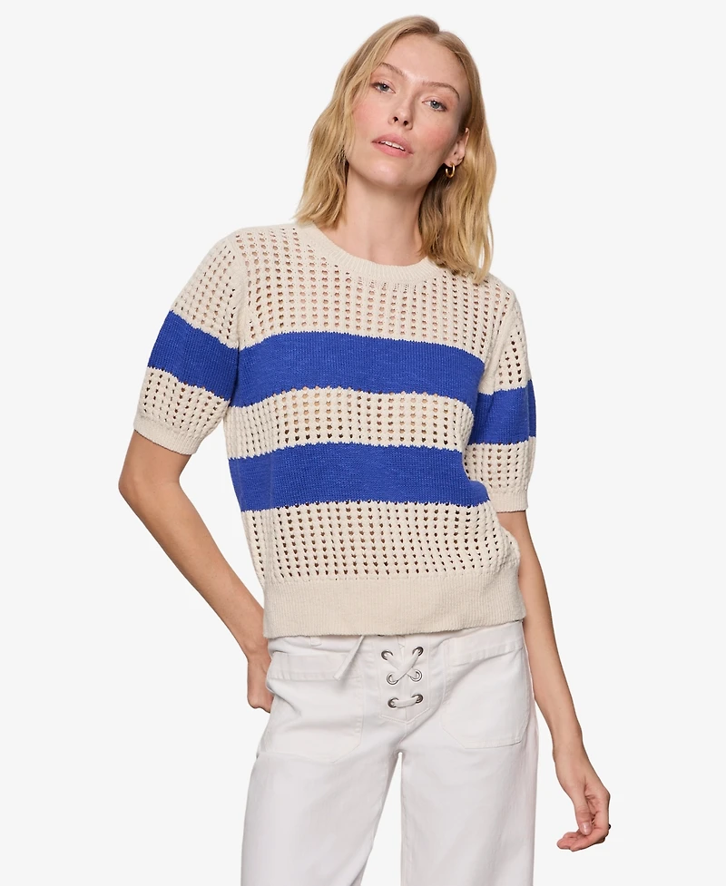 Sanctuary Women's Beachside Openwork Crewneck Cotton Top
