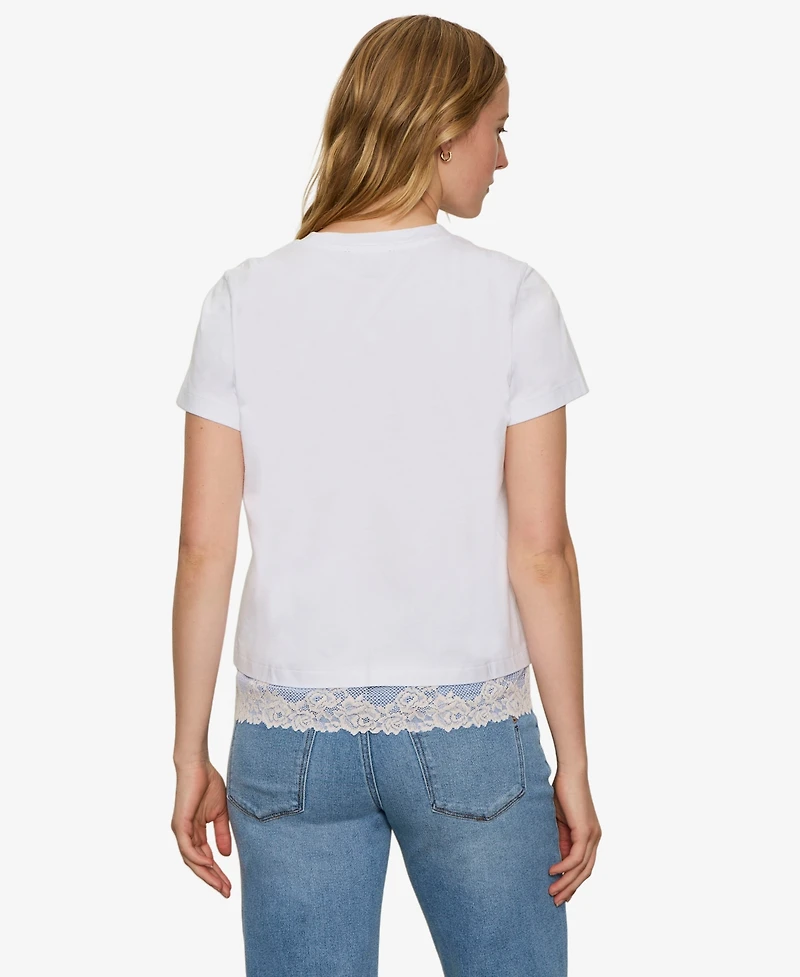 Sanctuary Women's Lace-Hem Crewneck T-Shirt