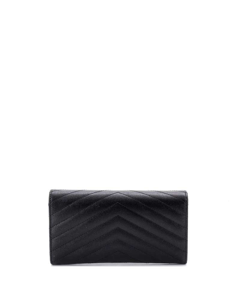 Pre-Owned Saint Laurent Large Classic Monogram Flap Wallet Matelasse Chevron Leather