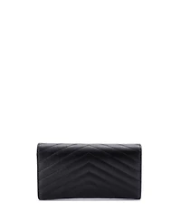 Pre-Owned Saint Laurent Large Classic Monogram Flap Wallet Matelasse Chevron Leather