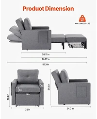 Gouun Convertible Sleeper Sofa Bed with 5 Adjustable Angles, Side Pockets, and Pull-Out Design