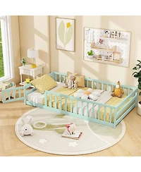 Sugift Twin Montessori Floor Bed Frame with Full Length Guardrails