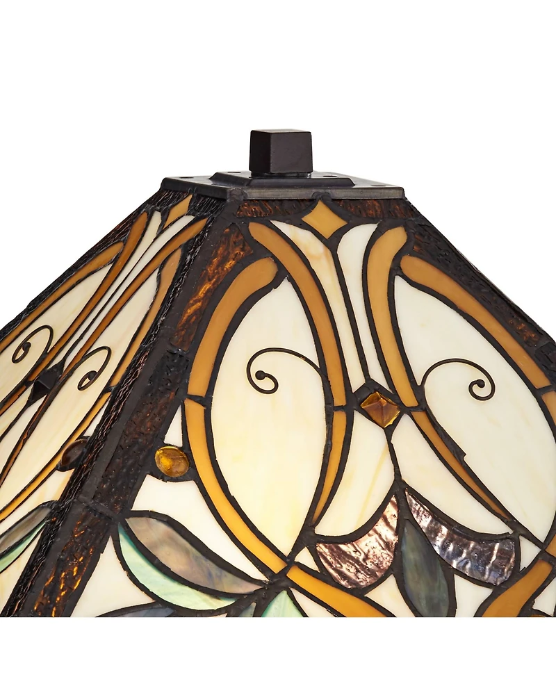 Robert Louis Tiffany Table Lamp 25" High Bronze Tiffany Style Stained Glass Art Shade for Living Room Family Bedroom Bedside Nightstand