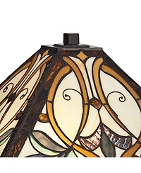 Robert Louis Tiffany Table Lamp 25" High Bronze Tiffany Style Stained Glass Art Shade for Living Room Family Bedroom Bedside Nightstand