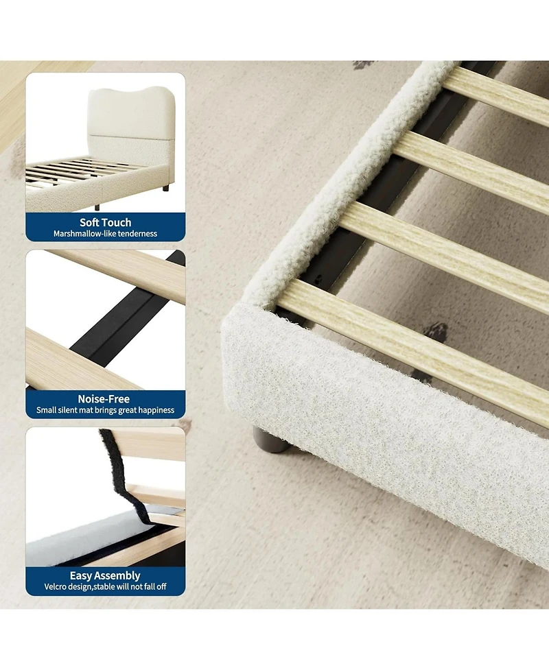 gaomon Platform Bed Metal Frame Wooden Slats Sherpa Fabric Upholstered Headboard No Box Spring Noise Free Beige