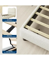 gaomon Platform Bed Metal Frame Wooden Slats Sherpa Fabric Upholstered Headboard No Box Spring Noise Free Beige