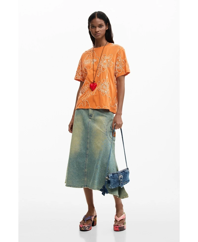 Desigual Women's Embroidered Flowers T-shirt