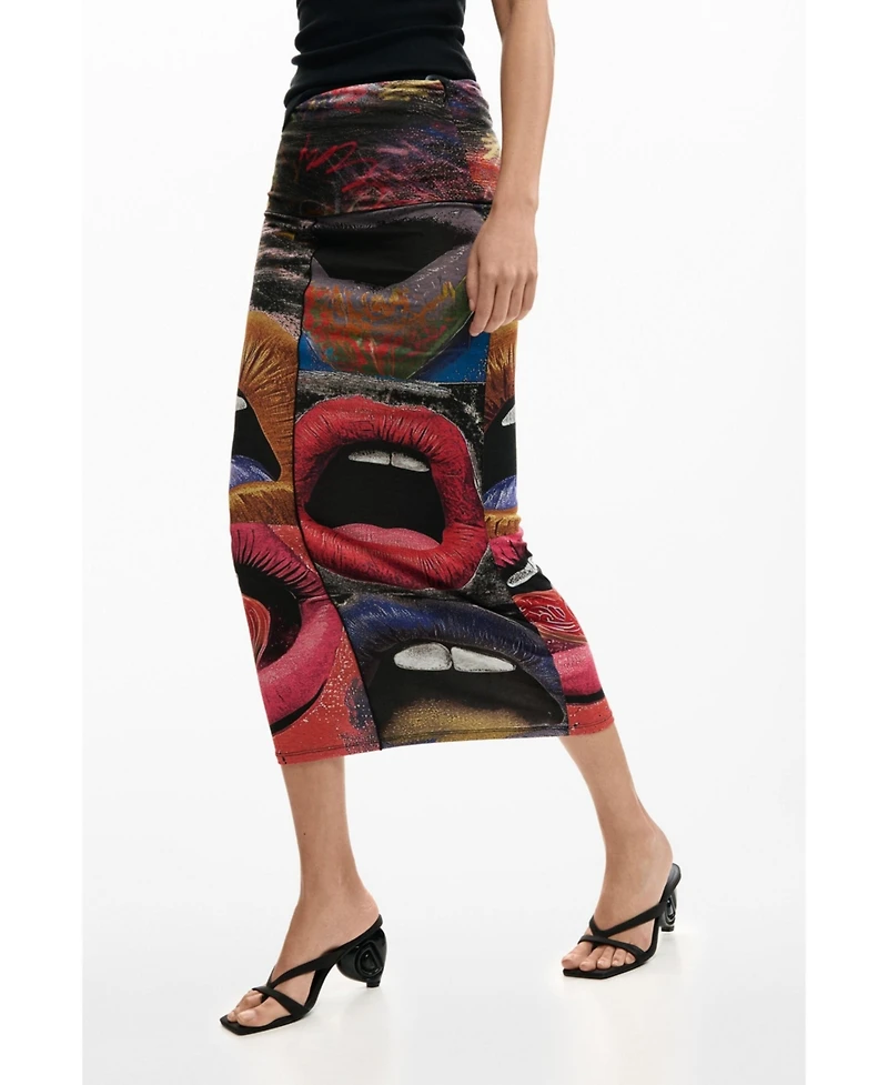 Desigual Women's Printed Skirt With Lips
