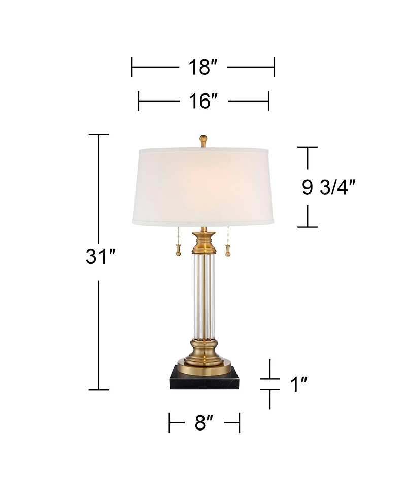 Vienna Full Spectrum Rolland Traditional Table Lamp with Square Marble Riser 30" Tall Antique Brass Crystal Shade for Living Room Home