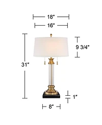 Vienna Full Spectrum Rolland Traditional Table Lamp with Square Marble Riser 30" Tall Antique Brass Crystal Shade for Living Room Home