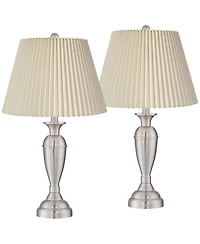 Regency Hill Blair Traditional Table Lamps 25" High Set of 2 Brushed Nickel Linen for Bedroom Living Room Bedside Nightstand Office