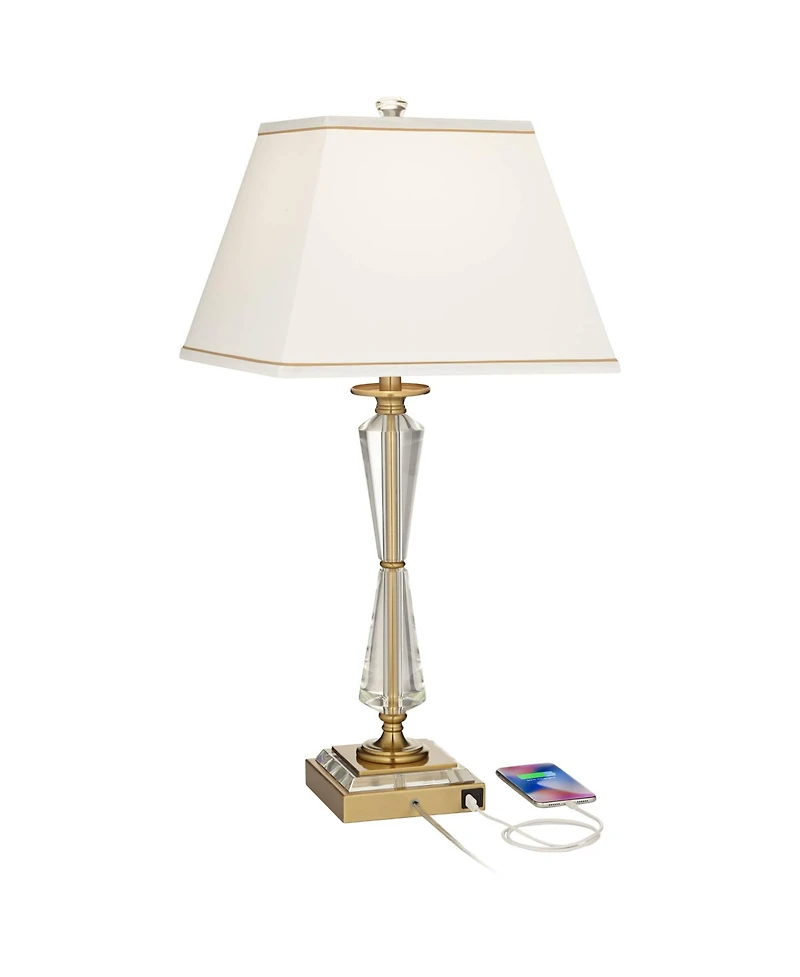 Stiffel Heath 31 5/8" Tall Large Traditional End Table Lamp Usb Port Luxe Crystal Single Living Room Charging