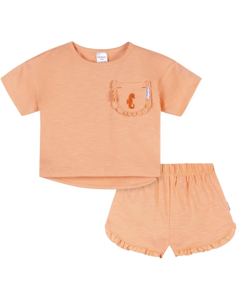 Gerber Toddler Girls 2-Piece Pocket Tee and Shorts Set