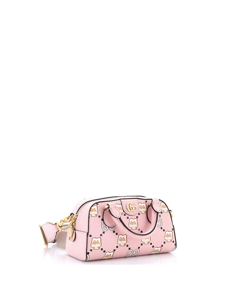 Pre-Owned Gucci Mini Ophidia Convertible Boston Top Handle Bag Kawaii Printed Leather