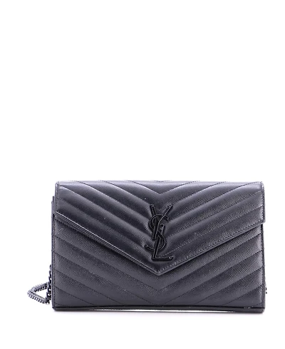 Pre-Owned Saint Laurent Medium Classic Monogram Wallet on Chain Matelasse Chevron Leather