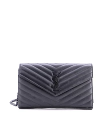 Pre-Owned Saint Laurent Medium Classic Monogram Wallet on Chain Matelasse Chevron Leather