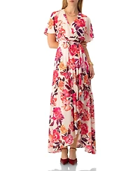 Ivonne Women's Crossed V-Neck Wrap Floral Maxi Dress