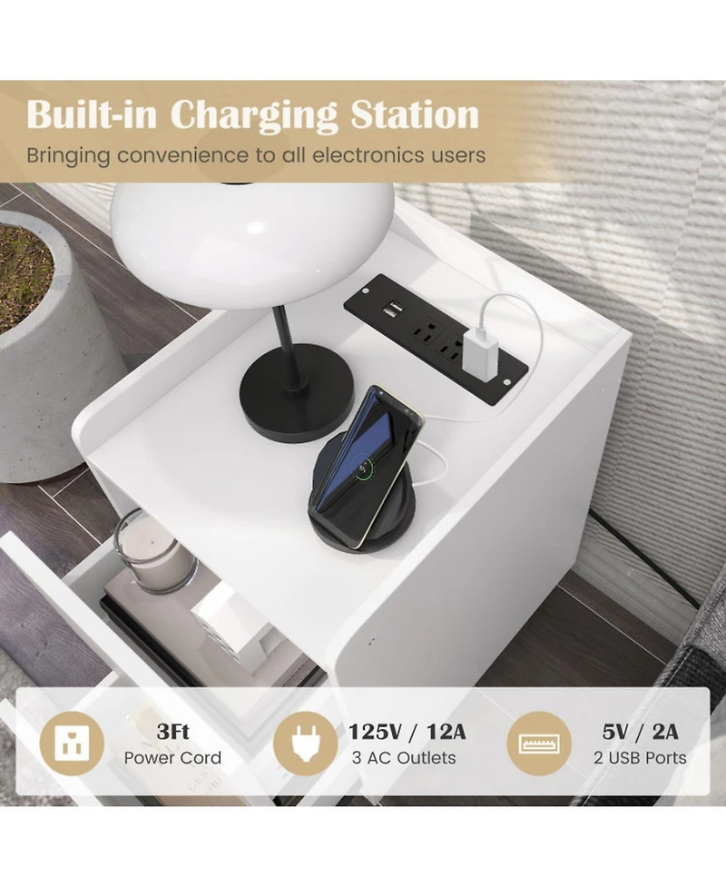 Gouun Nightstand with 2 Drawers and Usb Charging Ports