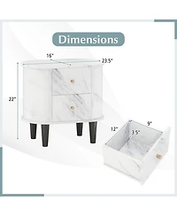 Gouun 2-Drawer Faux Marble Nightstand with Modern Storage Design