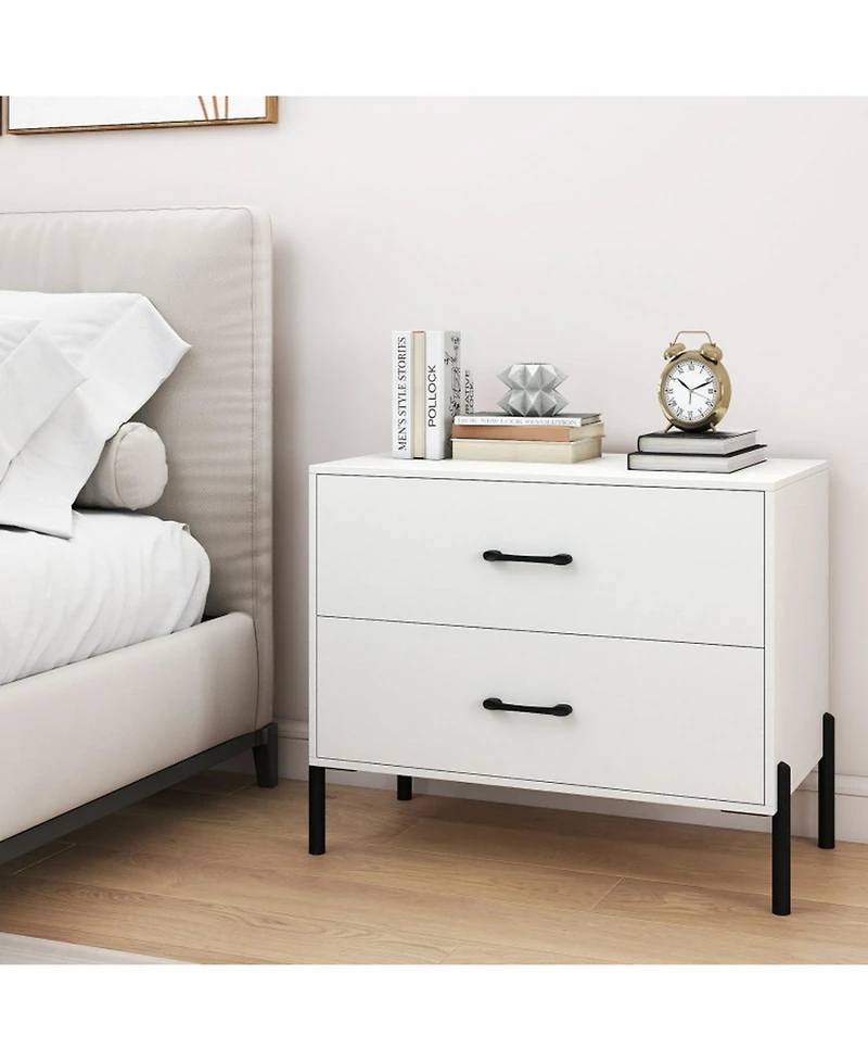 Gouun Modern 2-Drawer Nightstand with Metal Legs and Wide Storage