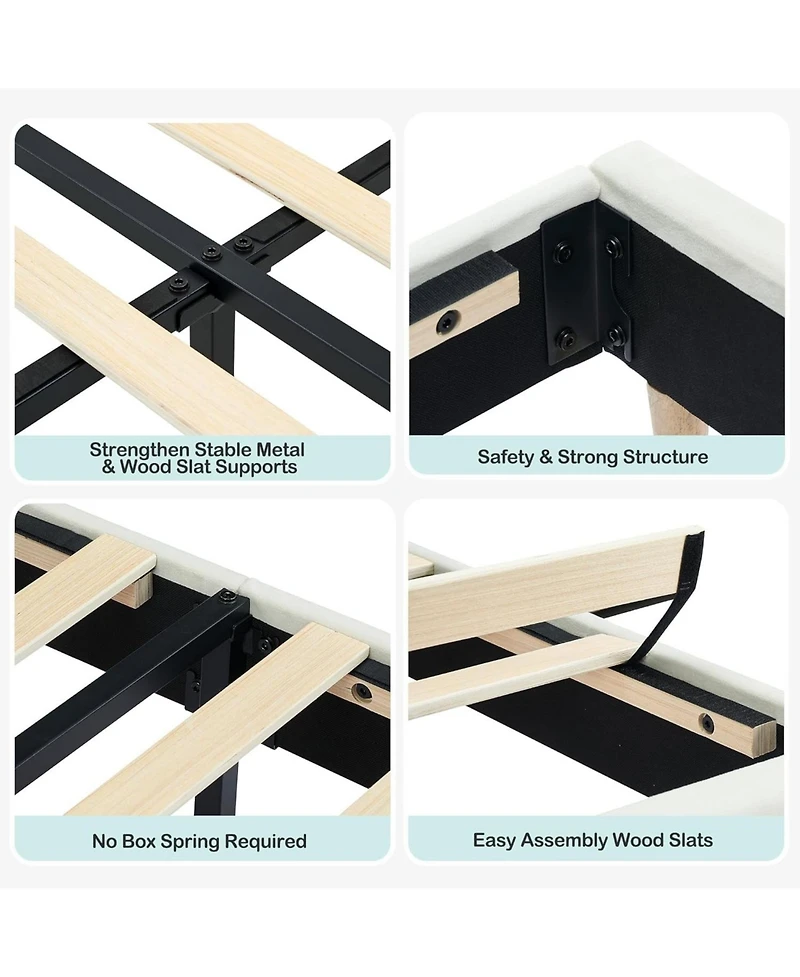 gaomon Bed Frame Bookcase Headboard Upholstered Platform No Box Spring Wooden Slats Support