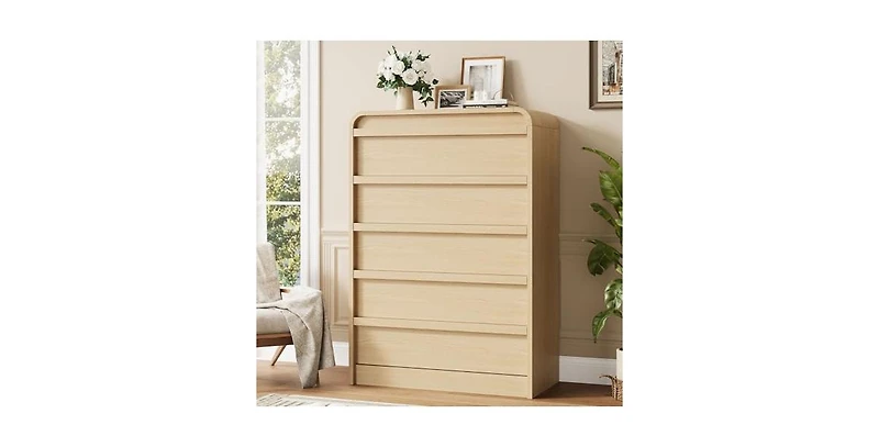 gaomon Arched 5 Drawer Dresser for Bedroom, 45in Tall Wooden 5 Chest of Drawers with Curved Profile Design
