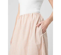 French Connection Women's Gingham Ruched Waist Midi Skirt