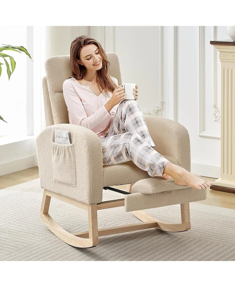 gaomon Wingback Rocking Accent Chair with Side Pockets and Wood Legs