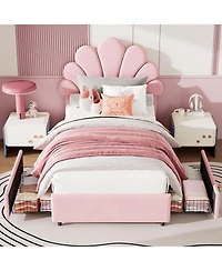 gaomon Metal Petal Bed for Bedroom, Modern Design, Soft Fabric Upholstery, No Box Spring Needed