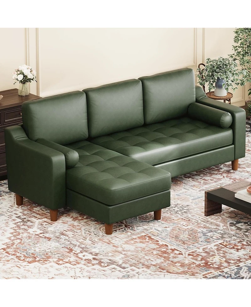 gaomon 88.9" L-Shaped Sofa with Chaise, Mid-Century Modern 3-Seater Couch