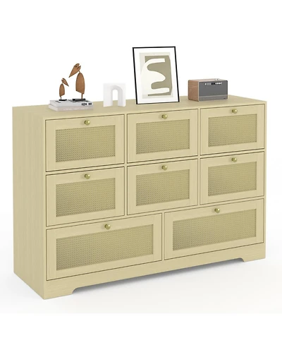 gaomon Rattan Dresser with 6 Drawers, Modern Boho Wooden Dresser for Bedroom Storage, Wicker Chest of Drawers with Metal Handles