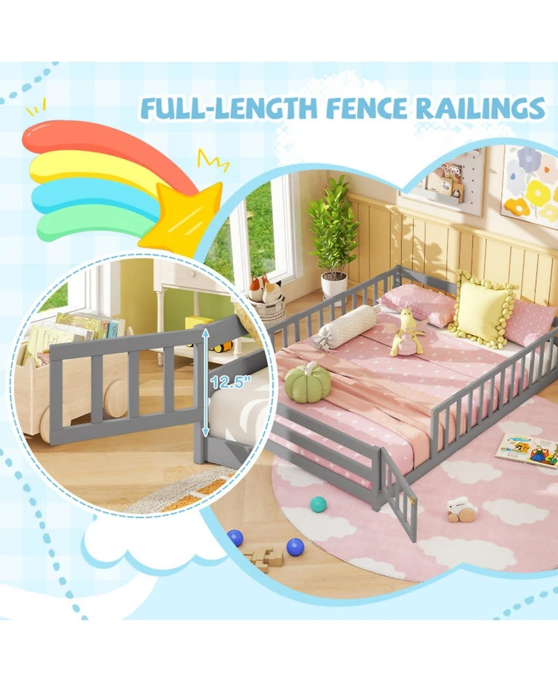 Gouun Kids House Bed Frame with Safety Guardrails