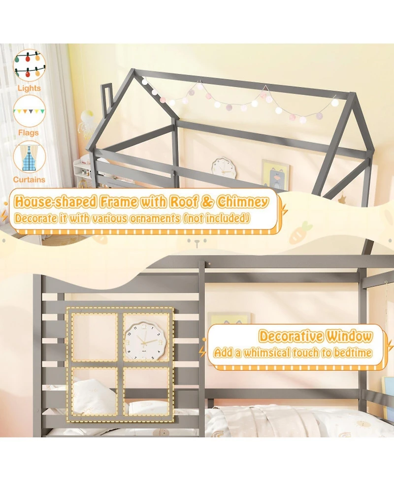 Gouun Kids House Bed Frame with Safety Rails